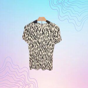 NINE WEST Black & White Abstract Print Short Sleeve Blouse